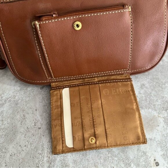 Etienne Aigner Brown Leather Bag Pocketbook Adjustable Strap Built-in Wallet VTG - Picture 9 of 13